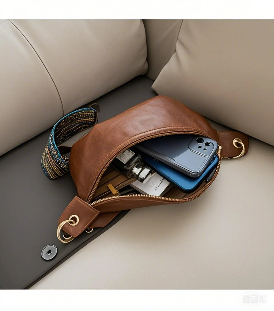 Sac à main banane cuir femme marron