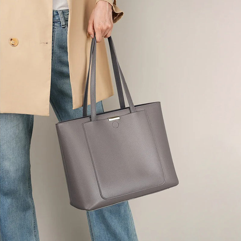 Sac à main cuir souple gris cabas