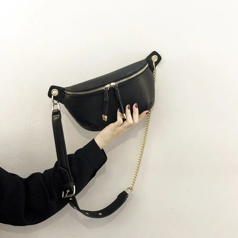 Sac à main banane cuir femme noir