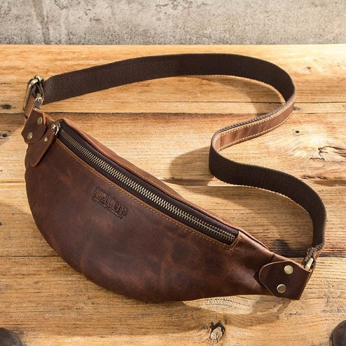 Sac à main banane cuir homme