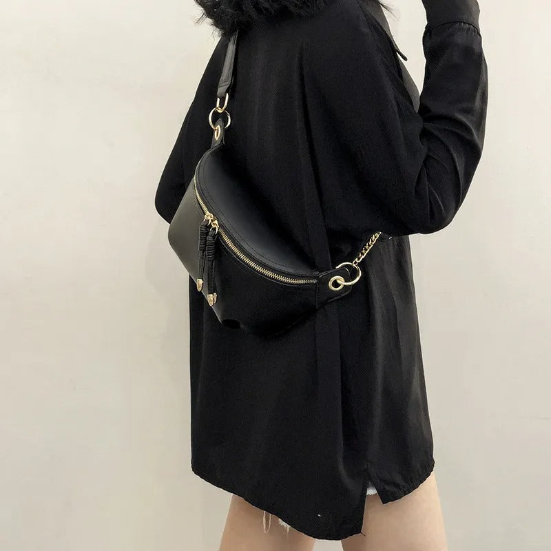 Sac à main banane cuir femme noir