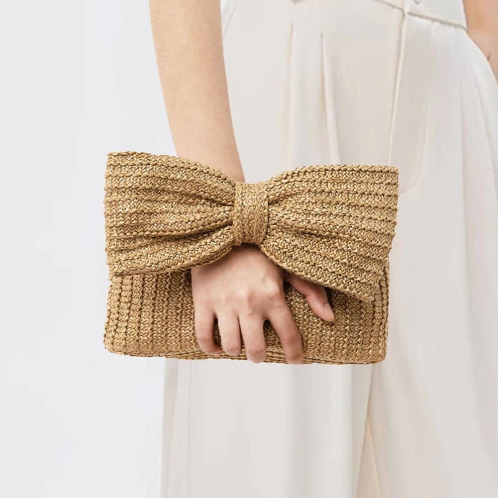 Sac à main pochette beige nœud