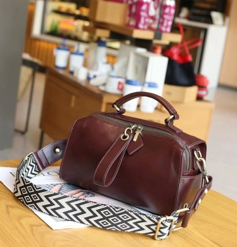Sac à main cuir marron brillant