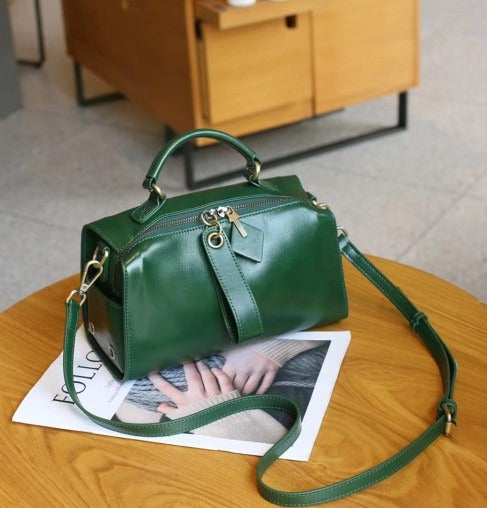Sac à main cuir marron brillant