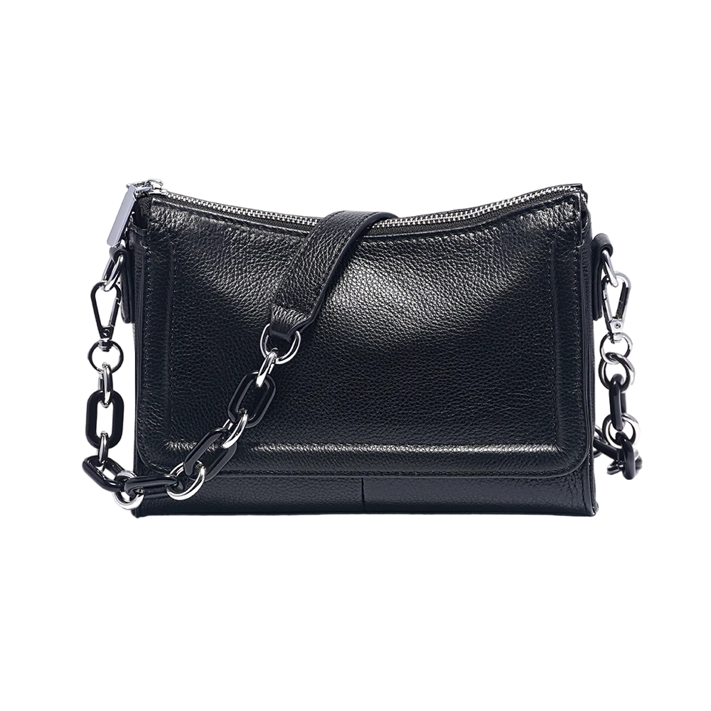 Sac à main cuir noir avec chaîne