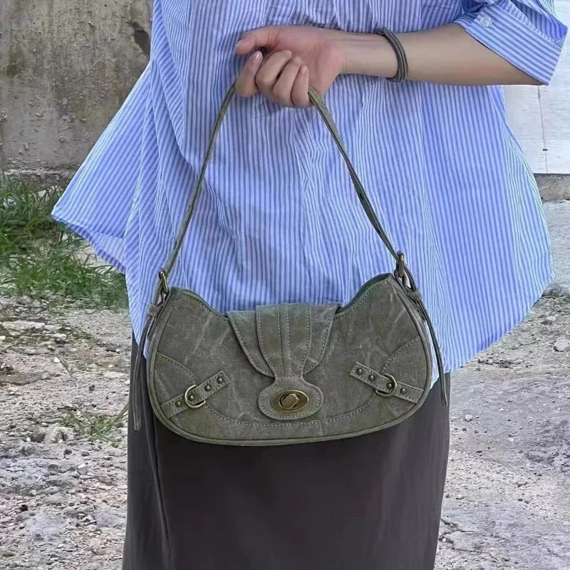 Sac à main baguette vintage kaki