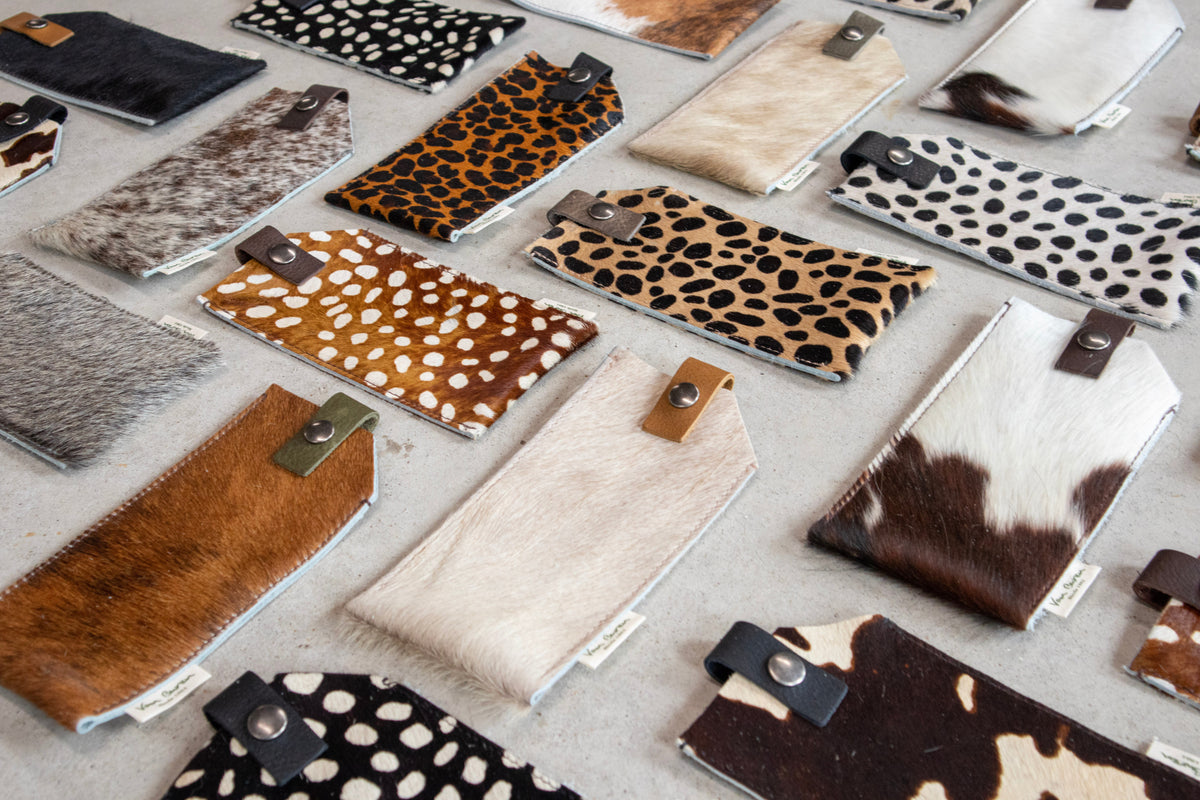 Étui à lunettes en peau de vache grise, collection d'étuis à lunettes en cuir et peau de vache