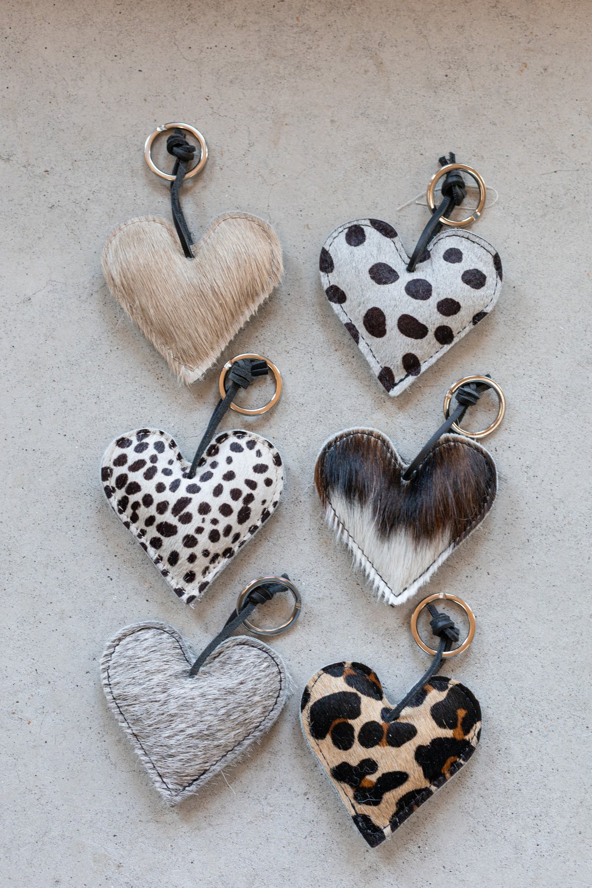 Porte-clés cœur rembourré en peau de vache dalmatien, collection de porte-clés cœur rembourrés
